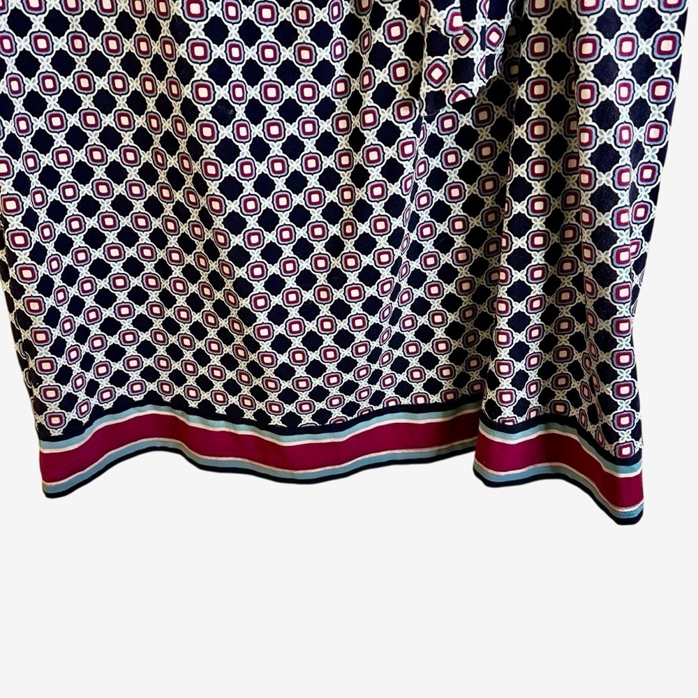 Talbots geometric print tie front dress with striped hem stretchy comfy - Picture 5 of 10